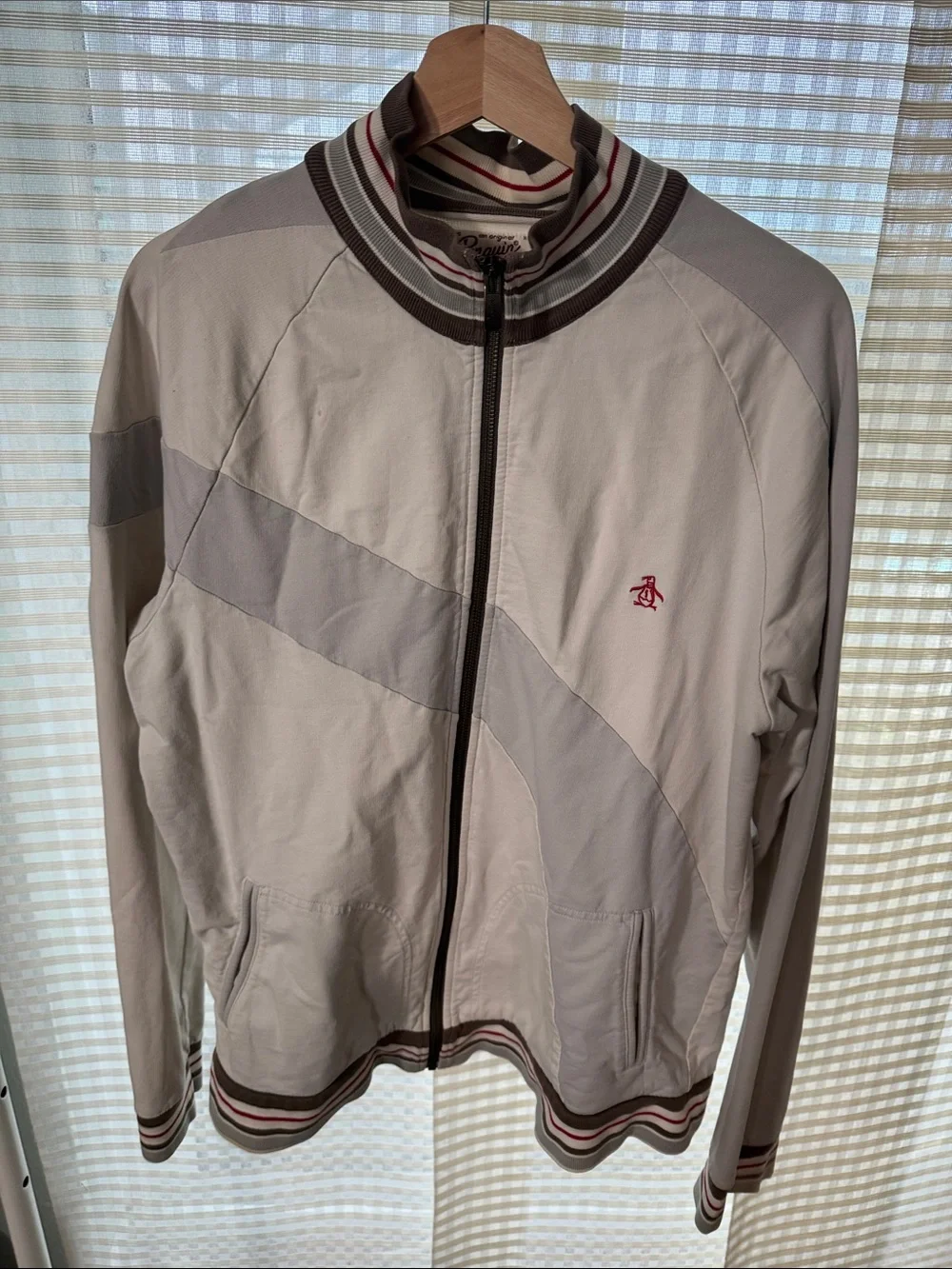Original Penguin Light Gray and Brown Lightweight Track Jacket 2009